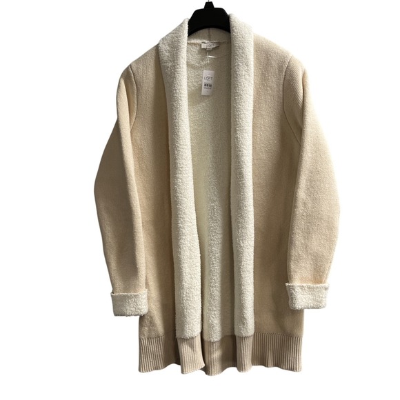 LOFT Sweaters - Loft Sweater Womens L Ivory Whited Fleeced Lined Open Front Cardigan Long Lounge